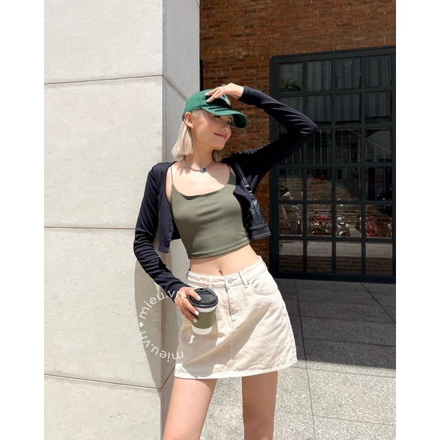 Áo croptop nữ chất thun co giãn tốt tay dài thiết kế gài nút MIEU - JJL07