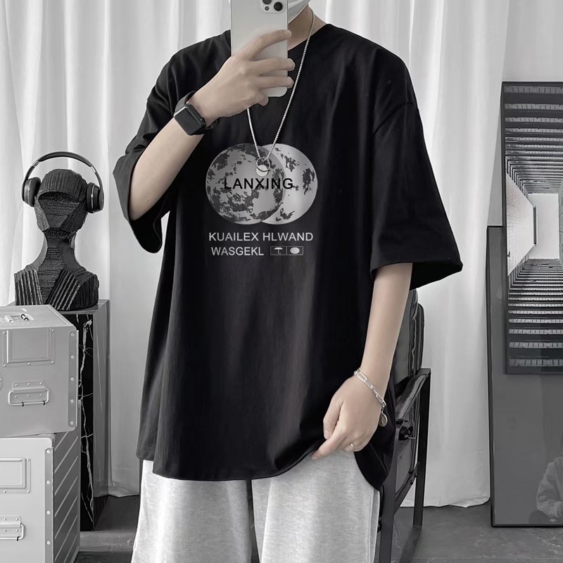 Áo Thun Tay Ngắn Cổ Thuyền Dáng Rộng In Chữ Thoải Mái Thời Trang Mùa Hè Phong Cách Nhật Bản Cho Nam Giới Size M-8XL