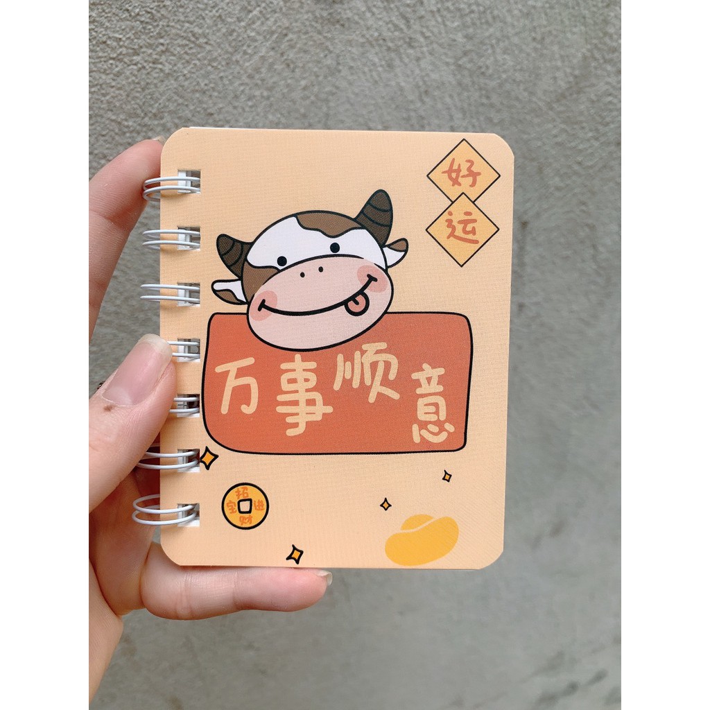 Sổ Lò Xo pilu, sổ tay in hình bò sữa cute cỡ mini A7