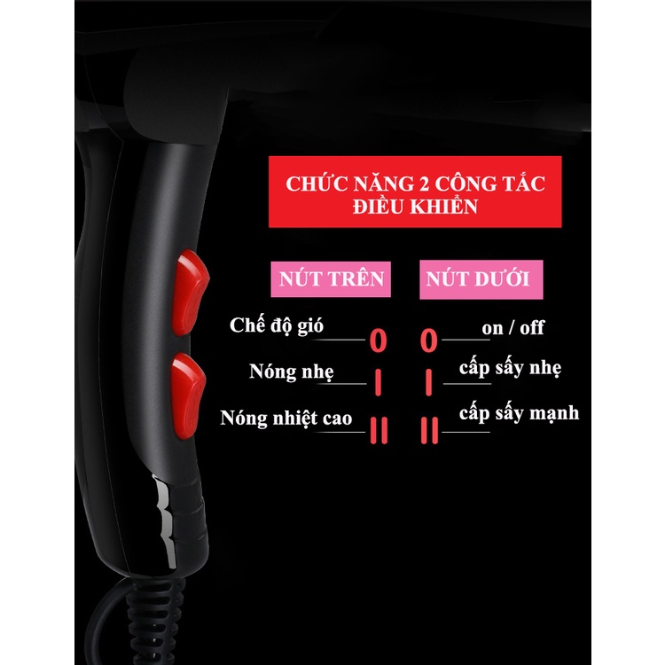 Máy sấy tóc 2 chiều nóng mát công suất lớn 2000W. Máy sấy tóc công suất lớn Daierfu