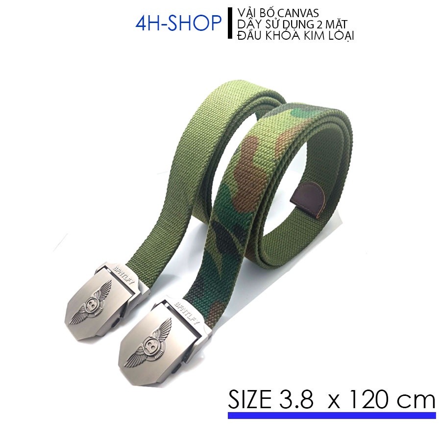 Thắt lưng nam vải bố , dây sử dụng được 2 mặt , rằn ri và xanh rêu , dây 3,8 x 120 cm , đầu khóa kim loại hình chữ B