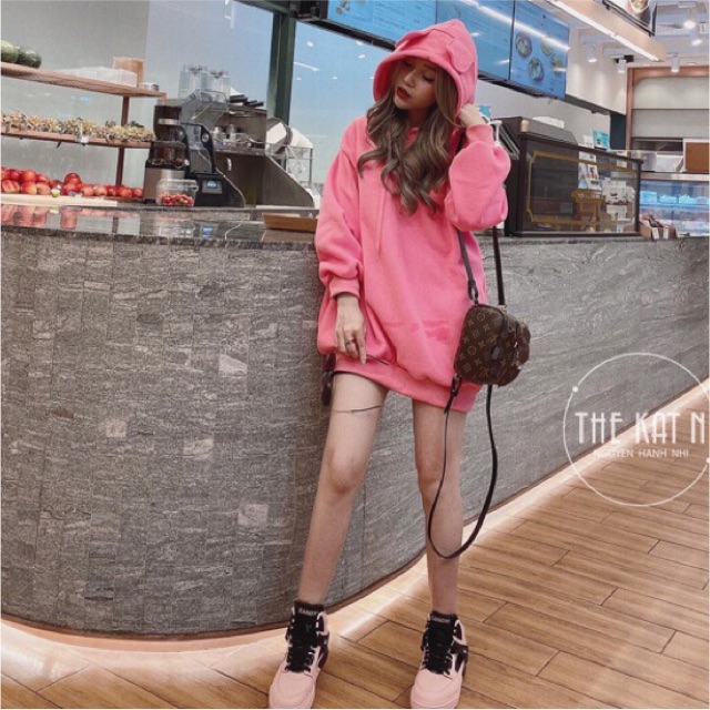 Áo hoodie mũ tai thỏ chất liệu nỉ bông