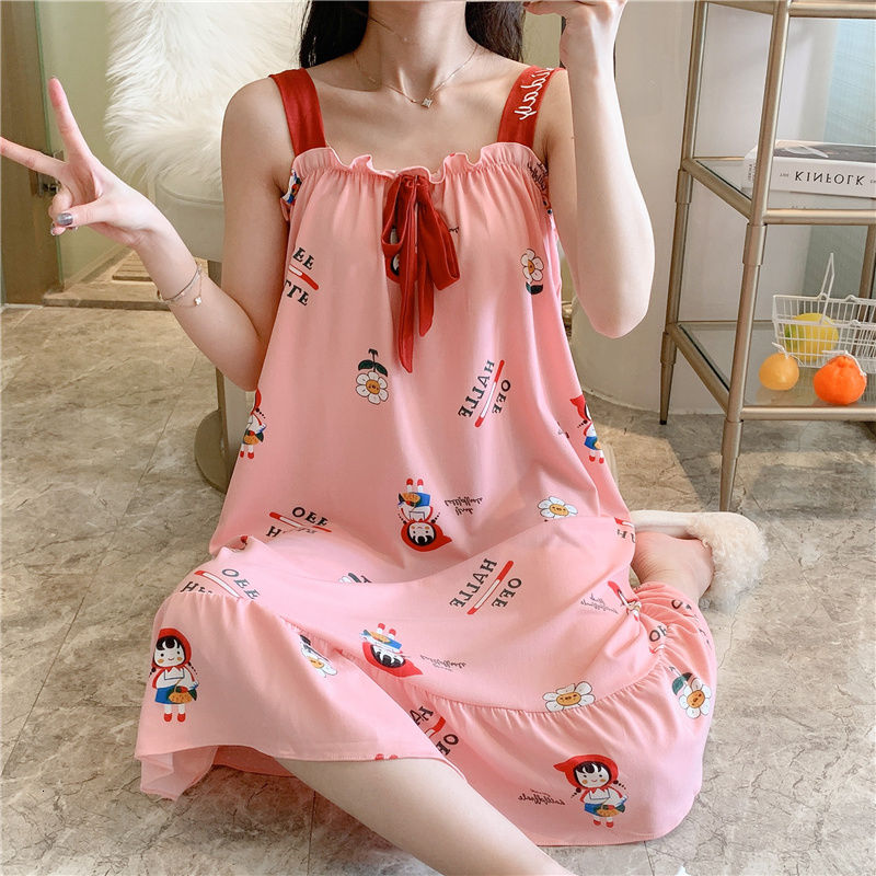 Đầm Ngủ Hai Dây Mềm Mại In Họa Tiết Hoạt Hình Dễ Thương Cho Bạn Gái