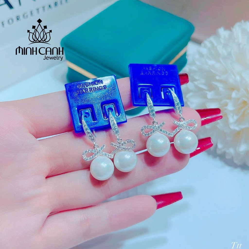 Bông Tai Bạc Thắt Nơ Ngọc Trai Nhân Tạo Minh Canh Jewelry