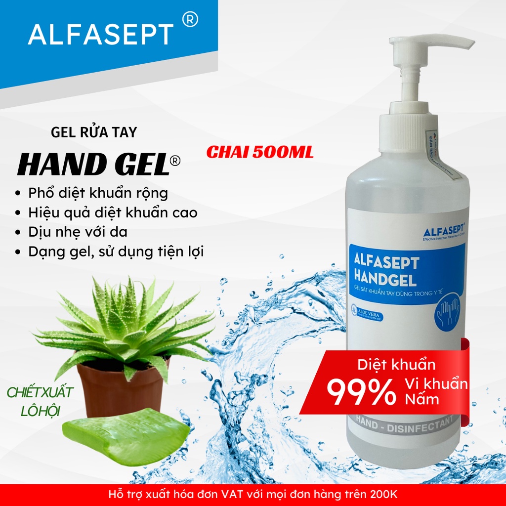 Gel Rửa Tay Khô ALFASEPT Handgel Giúp Diệt Khuẩn Toàn Diện, Hiệu Quả Và Tăng Độ Ẩm Cho Da Lọ 500ml