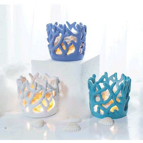 Cốc nến san hô sắc màu trang trí bày bàn decor phong cách biển cả