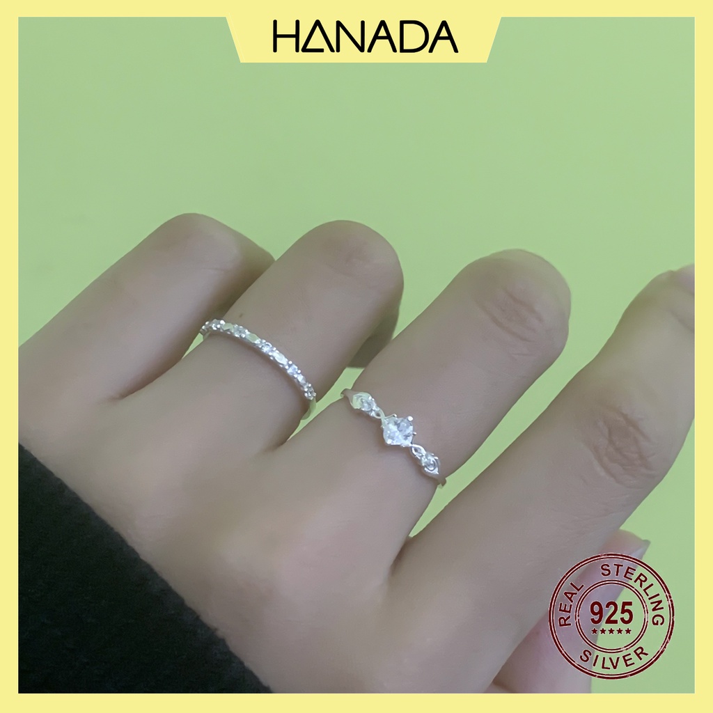 Nhẫn Nữ Bạc 925 Kiểu Cách Điệu Đính Đá Đá Lấp Lánh Hanada Phụ Kiện Trang Sức Bạc 0061 N14