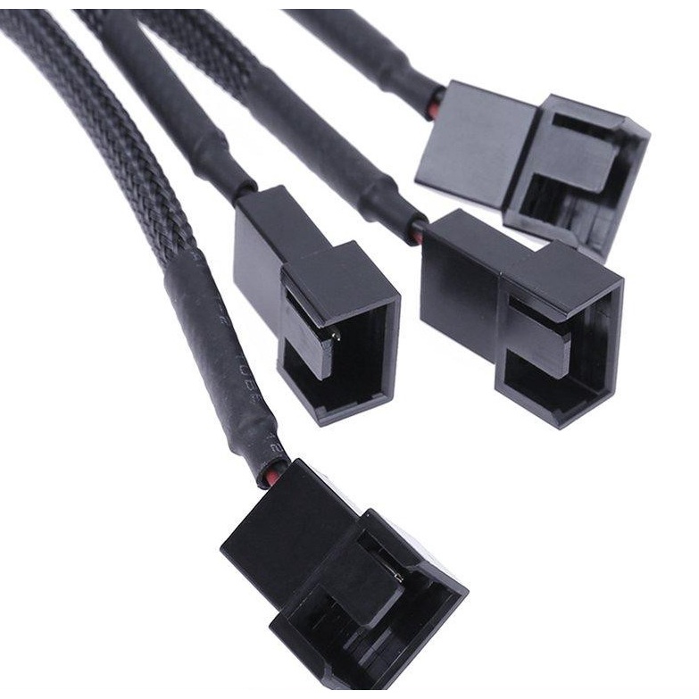Dây chuyển đổi nguồn Molex 1 sang 4 Pin Fan dùng cho Trâu Cày bọc lưới cao cấp - Cáp Molex sang 4 pin Fan Case