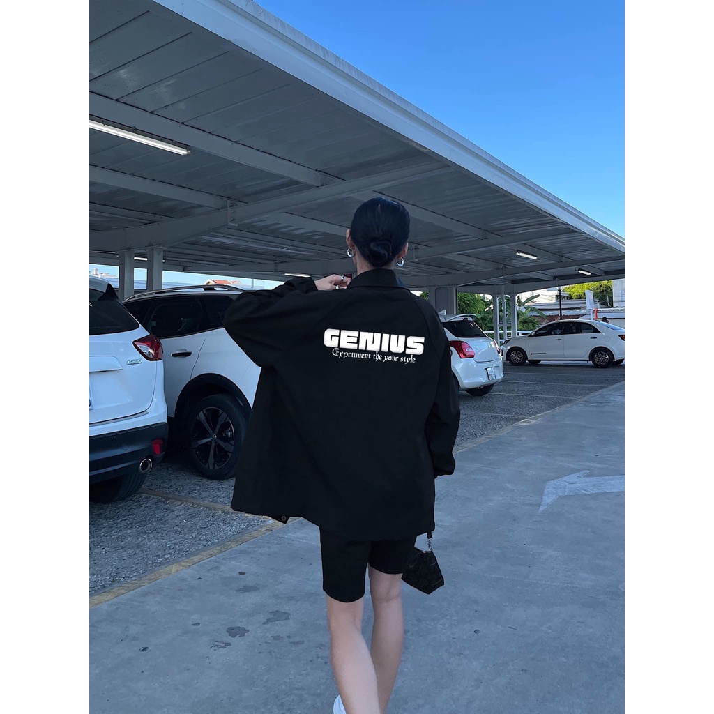 Áo khoác dù jacket ullzang unisex 2 lớp GENIUS- Áo khoác gió 2 màu WHITE - YELLOW có form rộng XL - GENIUS.CLO