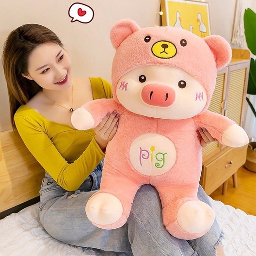 Gấu Bông Heo PIG , heo bông mặc Áo Bông Có Mũ Chùm Đầu Siêu Xinh Size 40cm-50cm-60cm