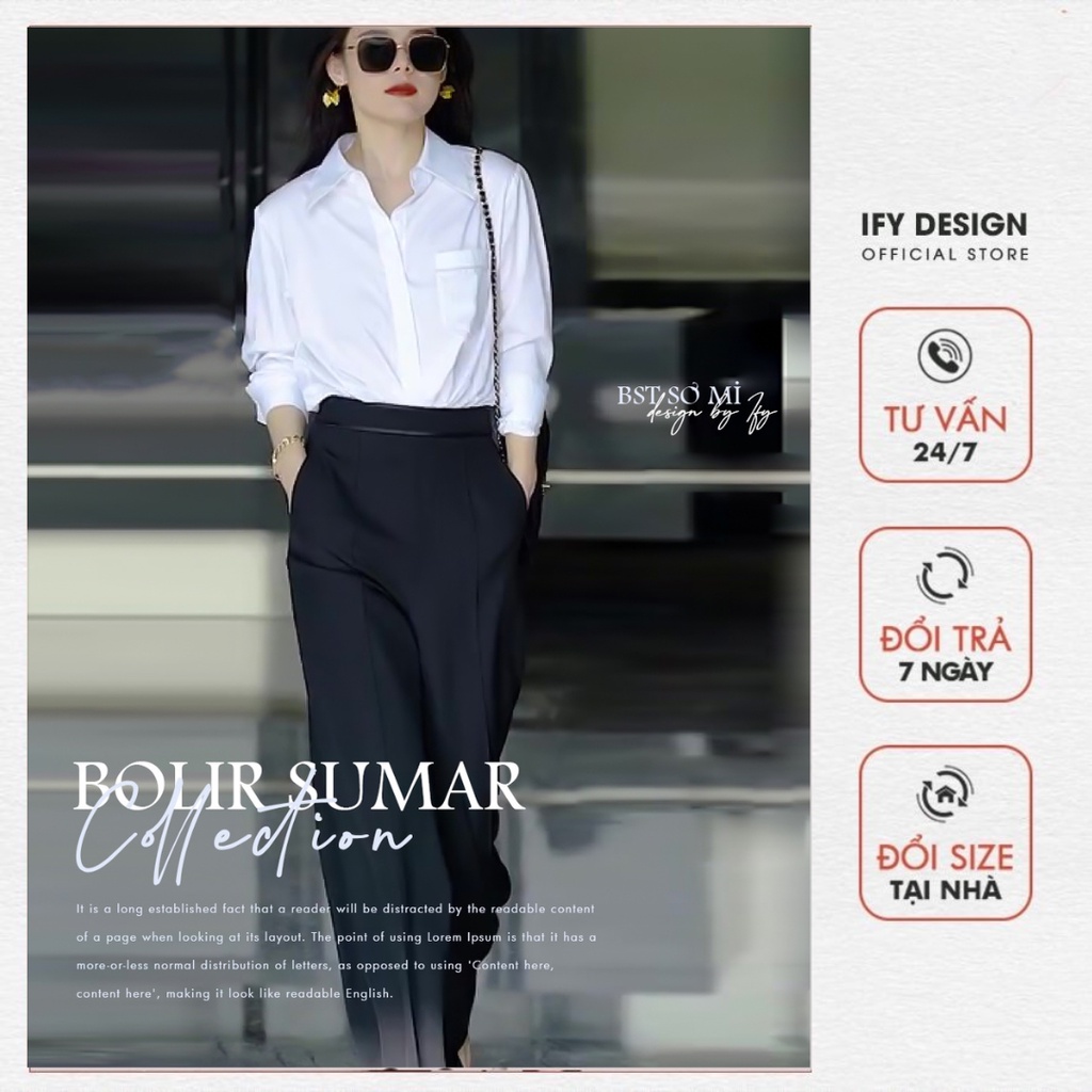 Set sơ mi nữ | Áo sơ mi trắng túi ngực, Quần suông đen trắng IFY Design FS144