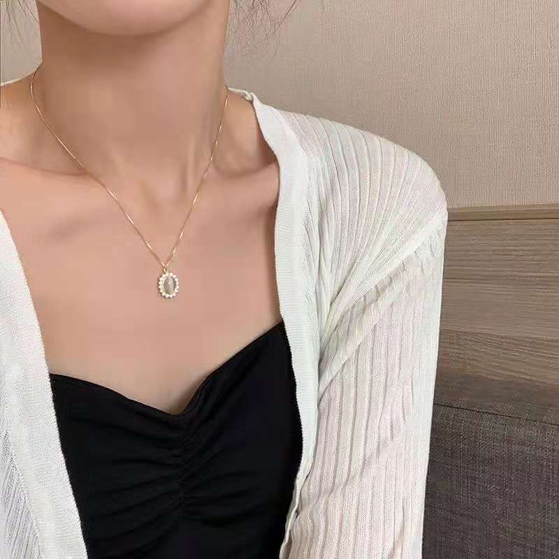 Dây Chuyền Mặt Đá Opal Phong Cách Retro Pháp Thời Trang Cho Nữ