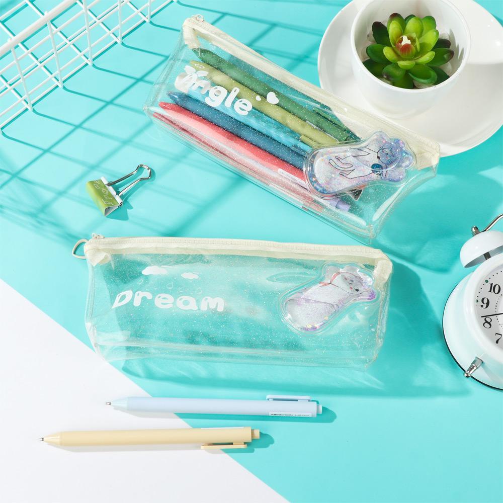 Subei Túi Đựng Bút Trong Suốt Có Nước Kim Tuyến Hình Quả Đào Xinh Xắn