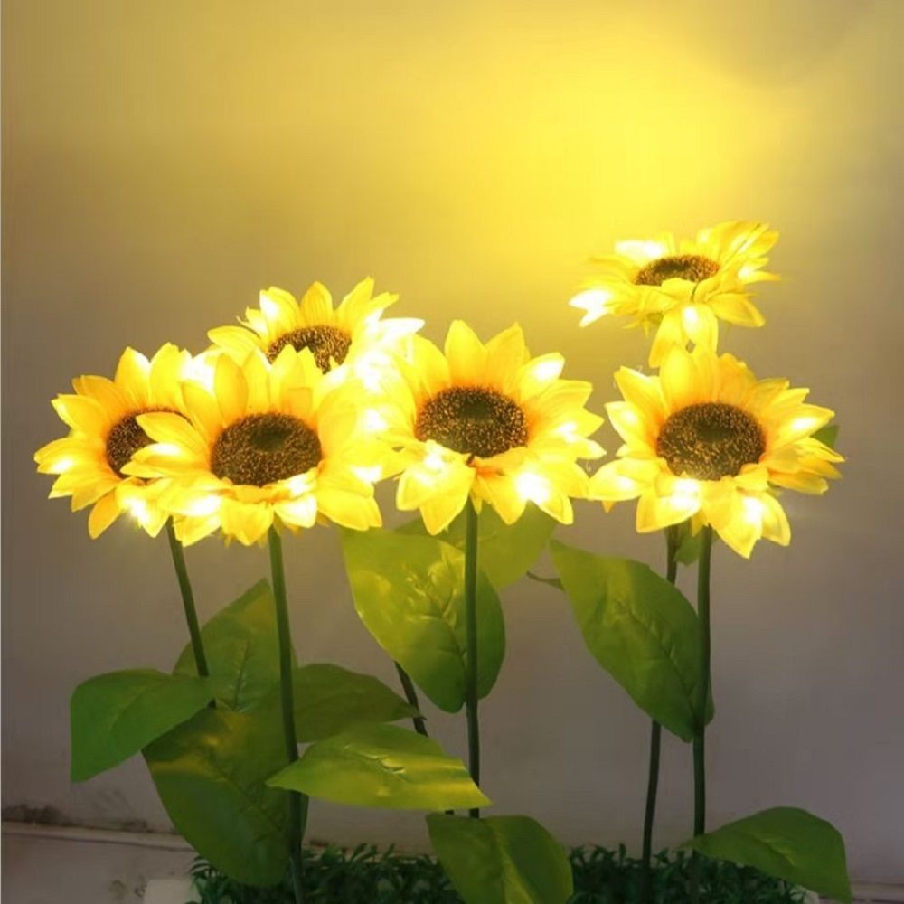 Cod Qipin 2pcs Outdoor Yard Garden LED Waterproof Simulation Sunflowers Lights Patio Decor 70CM