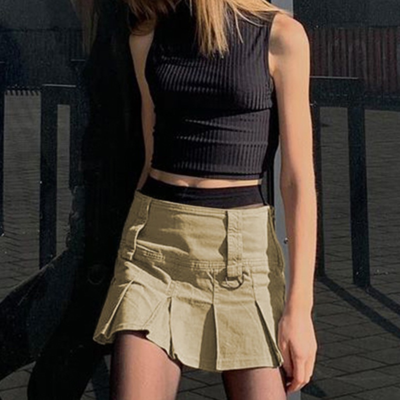 Chân Váy Kaki Ngắn Xếp Ly Thời Trang Hàn Quốc Dễ Thương Cho Nữ