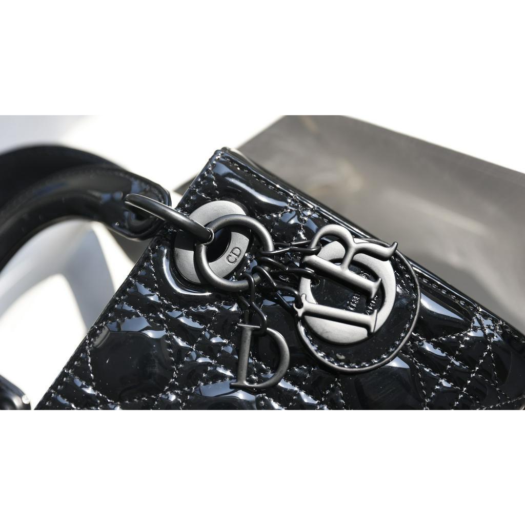 Túi Xách Di.or LAdy Size 17cm Màu Đen Da Bóng