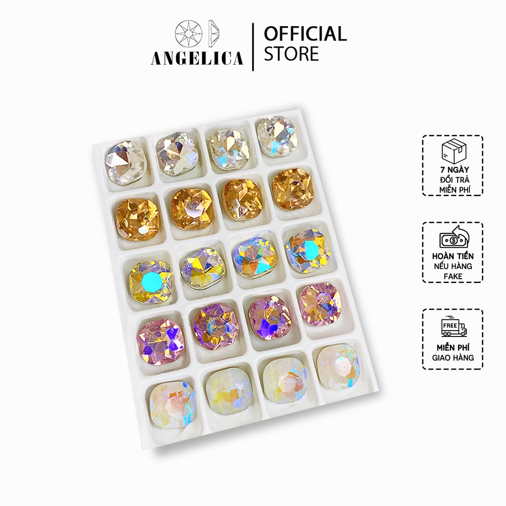 Túi 10 Viên Đá khối Nail Hình Vuông Bo Chân Vàng Trang Trí Móng ANGELICA VB