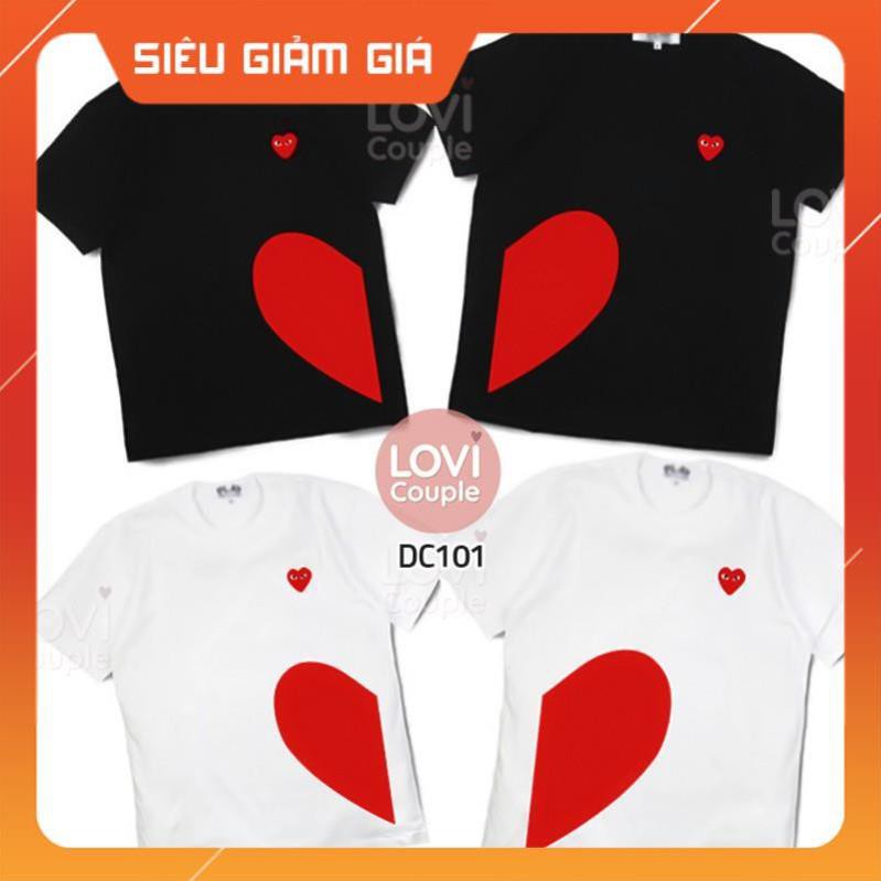 🔥XẢ HÀNG🔥 Áo thun cặp đen trắng ghép tim DC101