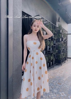 Đầm xoè chấm bi hai dây