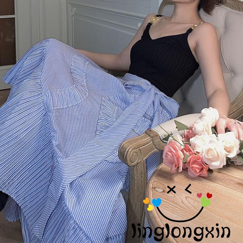 Linglongxi2-Women´s Tank Tops Rib Knit V-Neck Metal Chain Sling Design Slim Fit Breathable Versatile Streetwear Tops