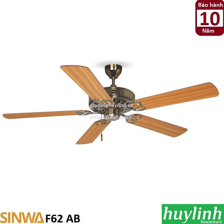Quạt trần trang trí cánh gỗ Sinwa F62 AB - 5 cánh