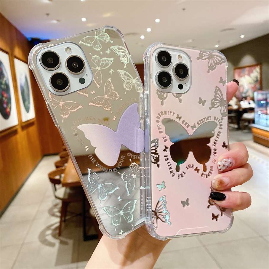 Compatible For iPhone 13 12 11 Pro Max XS Max XR X XS 8 7 Plus SE 2020 Ốp điện thoại tráng gương trang trí hình bướm dành cho