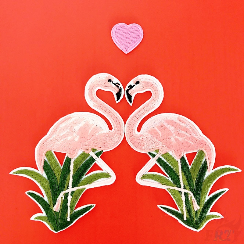 Miếng vá ủi/thêu hình chim hồng hạc xinh xắn trang trí quần áo DIY