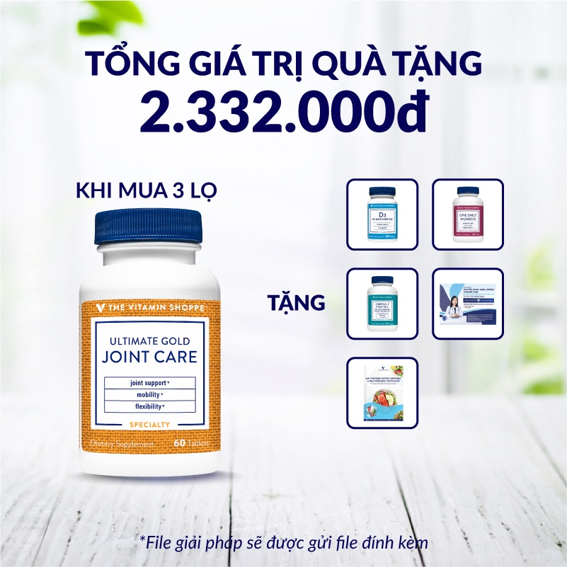 Viên uống giảm đau xương khớp, thoái hóa khớp The Vitamin Shoppe ULTIMATE GOLD JOINT-CARE 60 viên