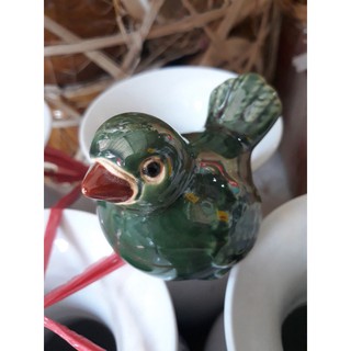 Tượng gốm chim sẻ xanh ngọc