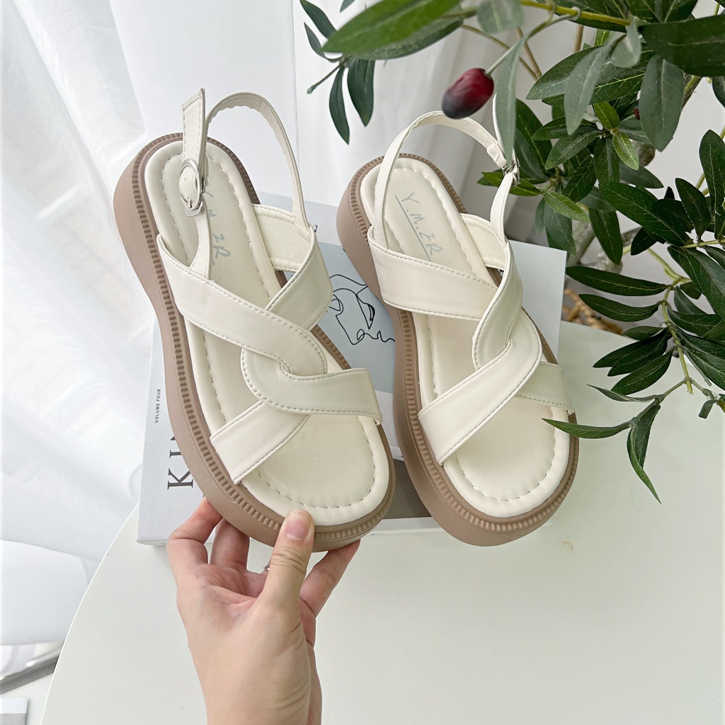 Giày sandal nữ ulzzang đế xuồng chéo trơn 3p hai quai ngang nhún đế mềm nữ Shoes Paradise SD014