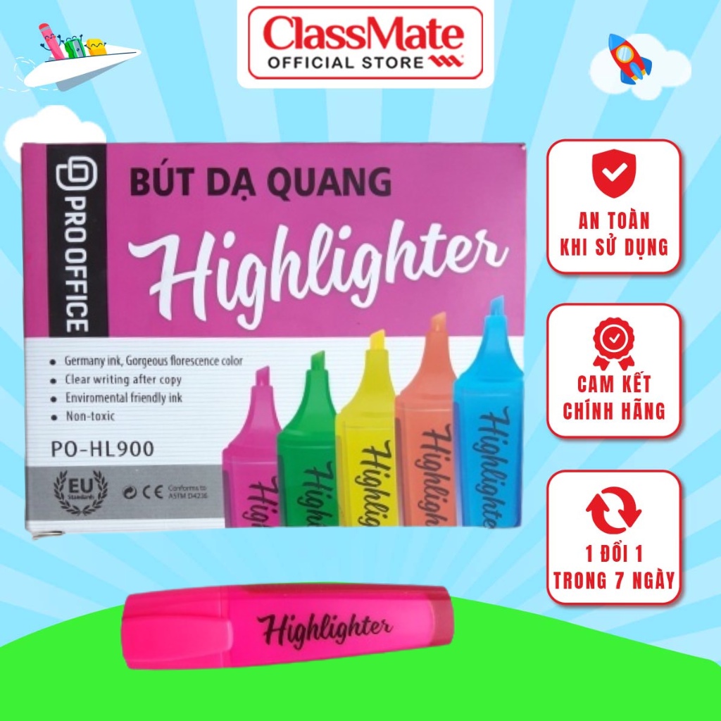 Bút Dạ Quang Highlight PRO OFFICE - 1 Chiếc - Hỗ Trợ Ghi Chú, Màu Sắc Tươi Sáng, Phản Quang Tốt HL900