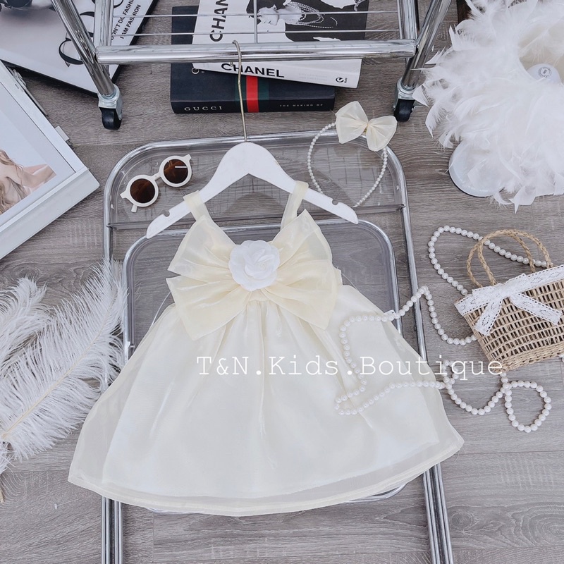 Váy tơ hoa trà kèm bờm cho bé gái