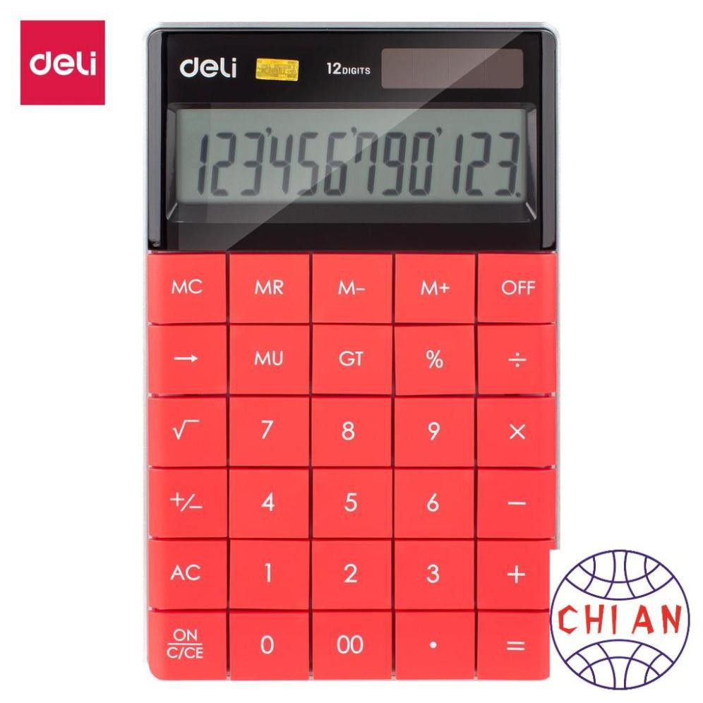 Máy tính hiện đại 12 số Deli - Xanh dương/ Xanh lá/ Đỏ/ Trắng - E1589 [Văn phòng phẩm Deli]