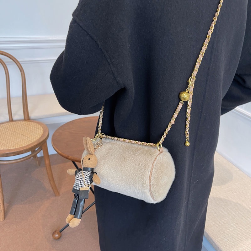 Túi đeo vai cỡ nhỏ IELGY vải lông phối dây xích thời trang cho nữ