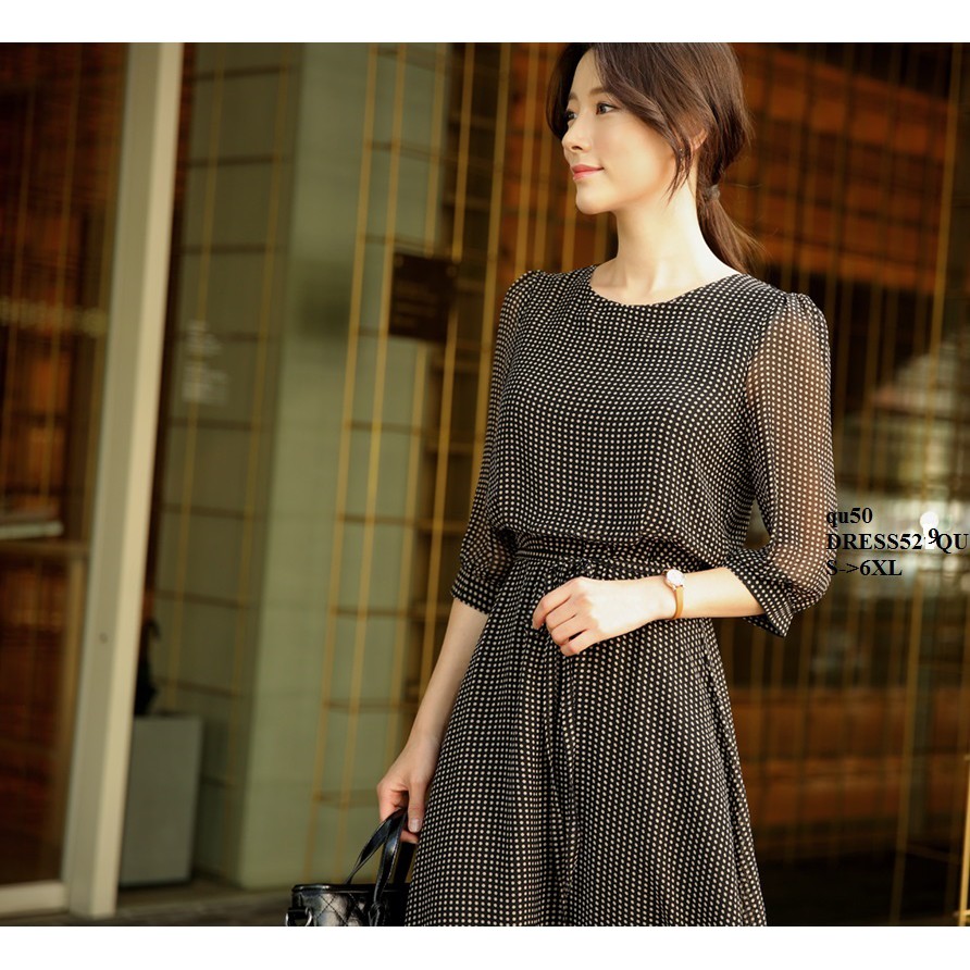 DRESS430 ĐẦM VOAN CHẤM BI TAY LỠ