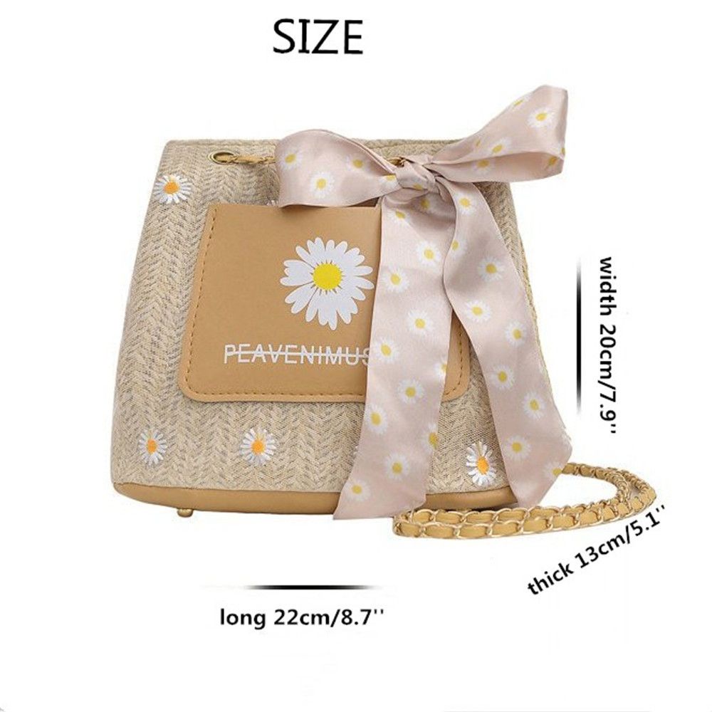 Okdeals Túi Đeo Vai Bằng Vải Lụa Hình Hoa Hướng Dương Màu Trắng Thời Trang Hàn Quốc Có Nhiều Màu Cho Nữ