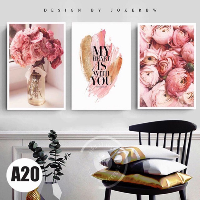 Bộ 3 tranh trang trí hoa hồng CHỌN KHUNG