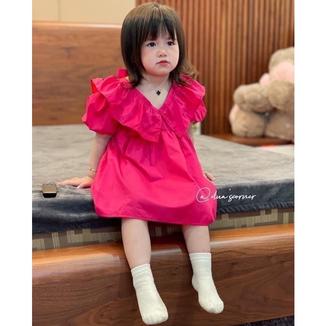 (8-20kg) Váy cổ V siêu hót viền bèo bé gái QATE956