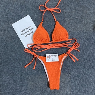 [BKN1188] <ÂU> SET BIKINI TRIANGLE ĐAN DÂY EO VẢI GÂN TRẮNG/CAM/NÂU/ĐEN( LỌT KHE)