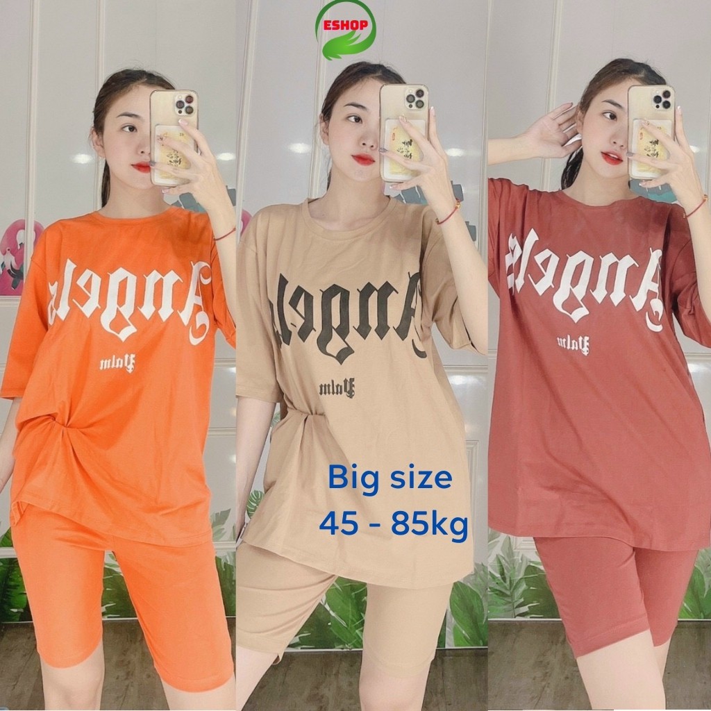 Đồ bộ mặc nhà nữ lửng ngố big size thun cotton set ngủ bigsize đẹp dễ thương đi chơi thể thao trung niên ESHOP AD09