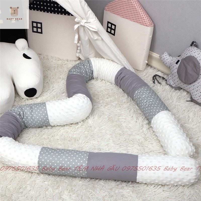 (DÀI 2.5M) Đệm Quây Cũi Kiêm Gối ôm, gối chặn Cho Bé Phong Cách Hàn Quốc cao cấp Mềm mịn