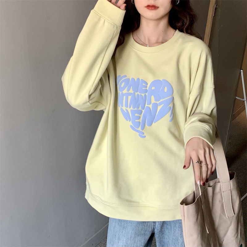 Áo Khoác Sweater Cổ Tròn Tay Dài Dáng Rộng In Hình Trái Tim Kiểu Vintage Hàn Quốc Thời Trang 2022