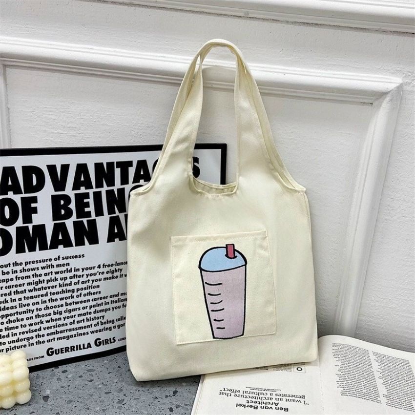 Túi tote túi vải canvas đi học đi làm phong cách Hàn Quốc có ngăn phụ ZIMI