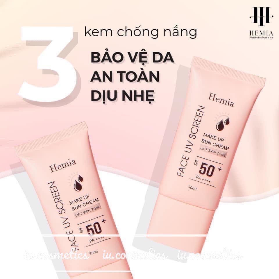 Kem chống nắng HEMIA dưỡng trắng nâng tone SPF50+ 100% tự nhiên - iu.cosmetics