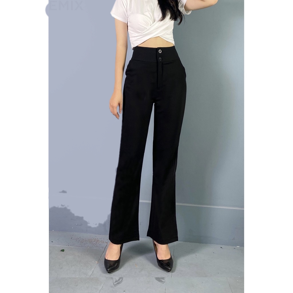 [Rẻ vô địch] Quần tây nữ lưng cao ông loe công sở 2 khuy túi chéo 2 bên dáng đẹp Hàn Quốc cao cấp Q098 | BigBuy360 - bigbuy360.vn