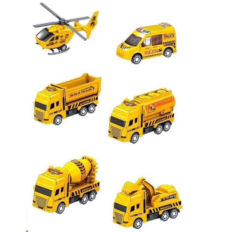 Đồ chơi 6 xe công trình chạy trớn (màu vàng) quà tặng cho bé trẻ em
