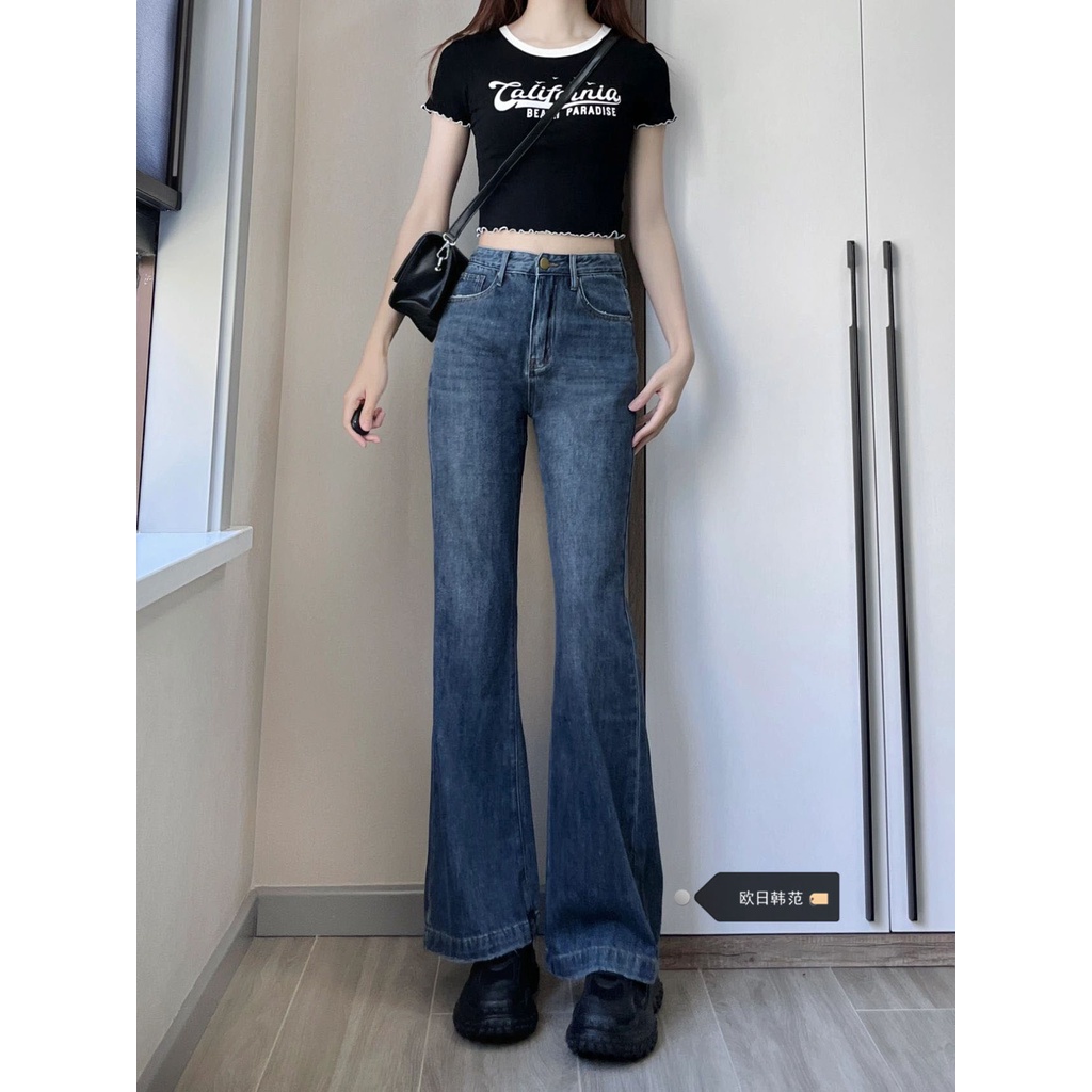 ✨Quần Jean Ống Loe Lưng Cao Dáng Rộng Cỡ Lớn Thời Trang Mùa Thu Cho Nữ