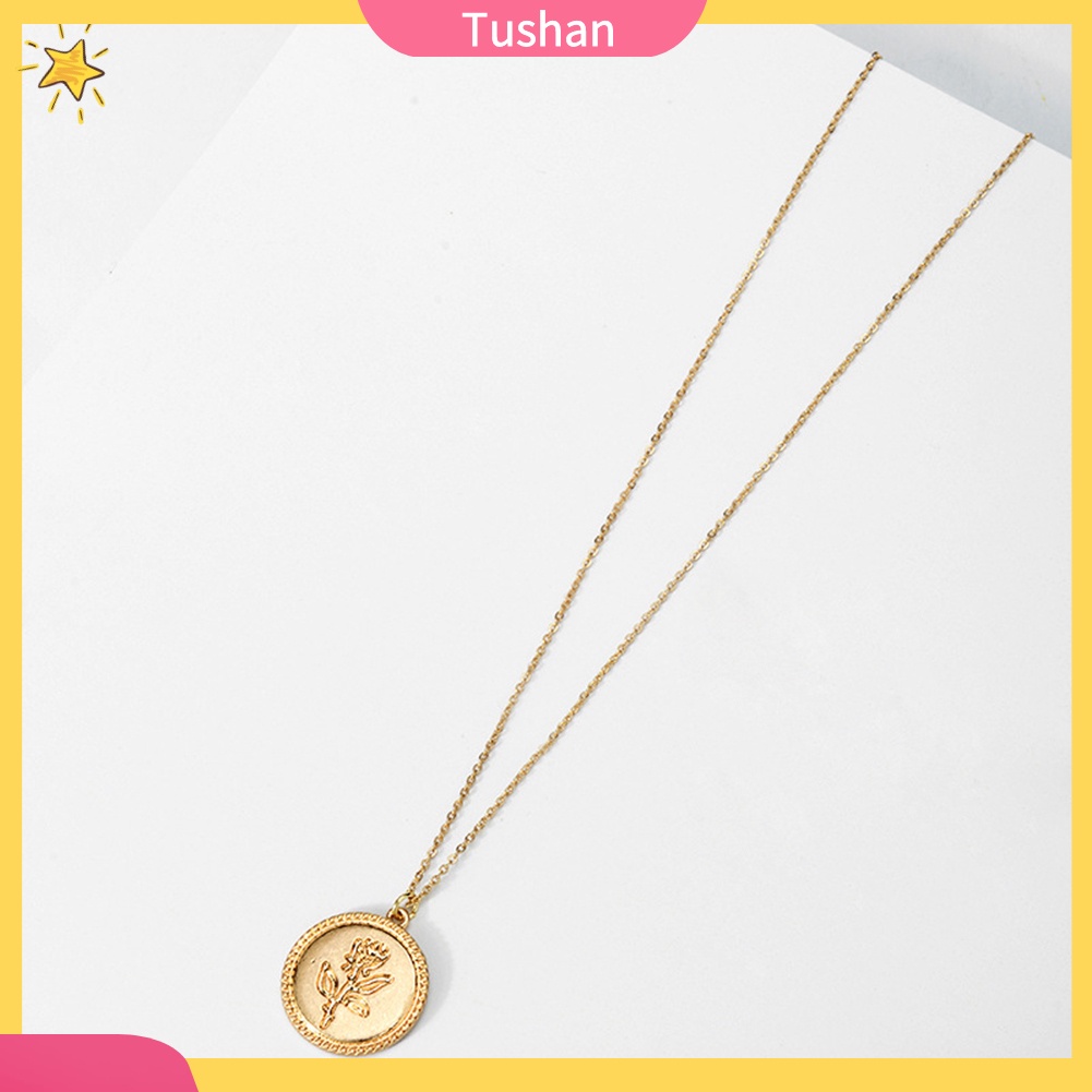 Dây chuyền mặt tròn họa tiết hoa hồng phong cách vintage