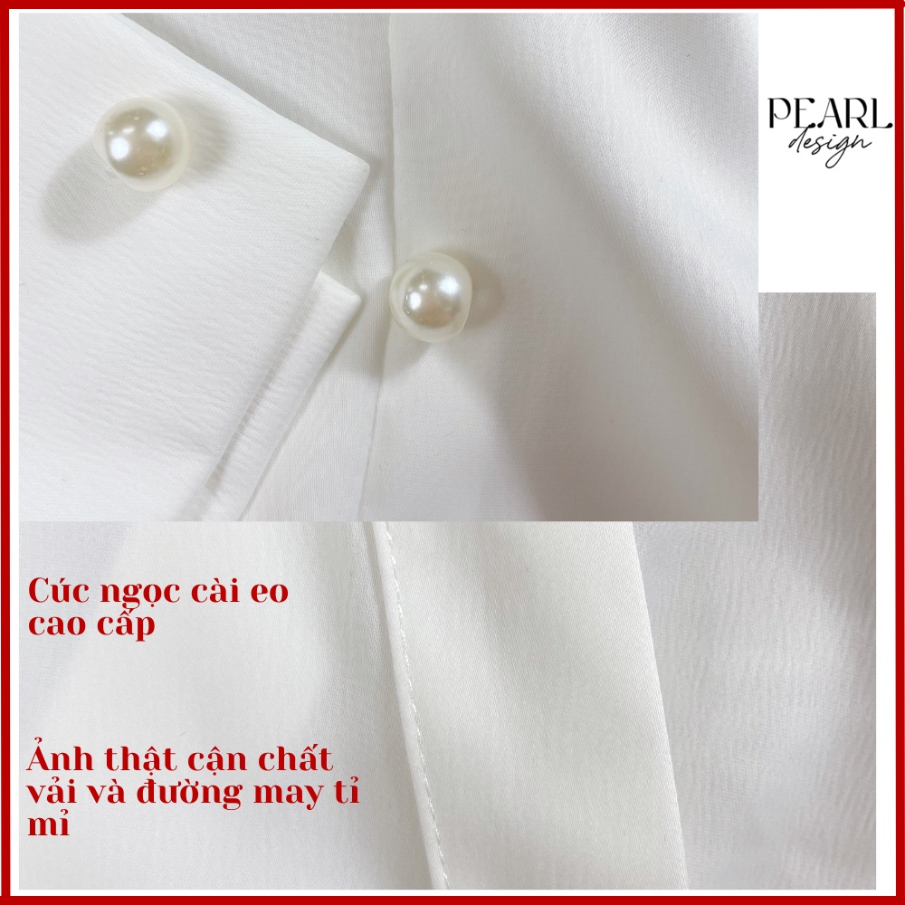 Áo sơ mi trắng áo công sở nữ chiết eo lụa nơ cổ xinh cao cấp không nhăn hàng thiết kế Pearl Design 122101