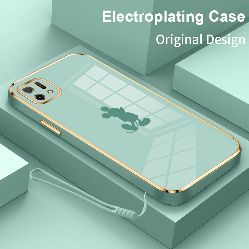 Ốp Điện Thoại Silicon Mềm Viền Vuông Mạ Điện Chống Sốc Chống Dấu Vân Tay In Hình Mickey Cho Oppo A16K A16E